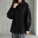 ブラック | ボリューム袖が可愛い、ゆったりデザインシャツ レディース 長袖 | maison de LATIR