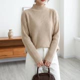 ベージュ | ゆったり身幅で着やすい、リブハイネックニット レディース ハイネック | maison de LATIR