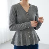 グレー | パールボタンが華やかな、ラメ入りペプラムニット カーディガン レディース | maison de LATIR