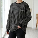 ブラック | 軽やかな着心地の、オーバーサイズボーダートップス レディース ボーダー | maison de LATIR