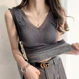 レースデザインが上品なカップ付き裏起毛タンクトップ Vネック インナー | maison de LATIR | 詳細画像1