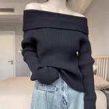 ブラック | 大人っぽい長袖オフショルニット ニット セーター | maison de LATIR