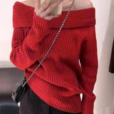 レッド | 大人っぽい長袖オフショルニット ニット セーター | maison de LATIR