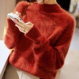 レッド | ふんわり感が可愛らしさをアップさせるモヘア風ハイネックニット ニットプルオーバー | maison de LATIR