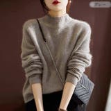 グレー | ふんわり感が可愛らしさをアップさせるモヘア風ハイネックニット ニットプルオーバー | maison de LATIR