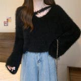 ブラック | とろけるふわふわ質感クロスニットプルオーバー トップス ニット | maison de LATIR