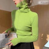 グリーン | 大人の気品あふれる指穴付きハイネックリブニット ニットプルオーバー カジュアル | maison de LATIR