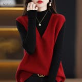 レッド | レイヤードスタイルをスタイリッシュに魅せるVネックニットベスト | maison de LATIR