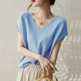 ブルー | Vネックサマーニット トップス Vネック | maison de LATIR