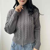 ダークグレー | ダブルジップのショート丈ニット ケーブルニット ニット | maison de LATIR