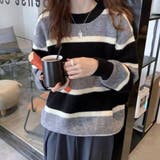 ブラック | 大人こなれ感満載で着回し力抜群のボーダー柄ニットセーター 厚手 冬 | maison de LATIR