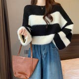 生地違いのボーダーが可愛いショート丈ニット ニット クロップド丈 | maison de LATIR | 詳細画像3