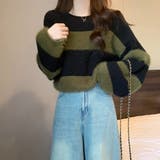 生地違いのボーダーが可愛いショート丈ニット ニット クロップド丈 | maison de LATIR | 詳細画像16