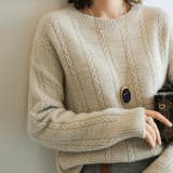 ベージュ | すっきりとした印象で1枚でもインナーとしても活躍するクルーネックニット トップス… | maison de LATIR