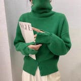 グリーン | ボタンがポイントのタートルネックニット タートルネック ニット | maison de LATIR
