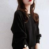 ブラック | 袖ボタンきれいめセーター ニット 長袖 | maison de LATIR