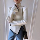 ホワイト | 着るだけでオシャレ見えする袖フレアアシンメトリー配色ニット ニット セーター | maison de LATIR