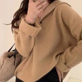 キャメル | 絶妙な丸みで大人可愛いポロリブニットトップス 長袖 トップス | maison de LATIR