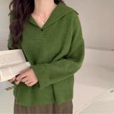 カーキ | 絶妙な丸みで大人可愛いポロリブニットトップス 長袖 トップス | maison de LATIR