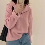 ピンク | 絶妙な丸みで大人可愛いポロリブニットトップス 長袖 トップス | maison de LATIR