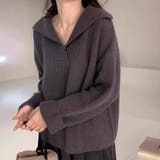 グレー | 絶妙な丸みで大人可愛いポロリブニットトップス 長袖 トップス | maison de LATIR