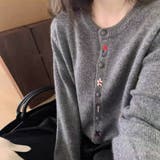 グレー | 可愛いアクセントをプラス!他と差のつくニットカーディガン 羽織 トップス | maison de LATIR