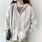 ホワイト | ベーシックなデザインで幅広いスタイリングにフィットするフード付きニットカーディガ… | maison de LATIR