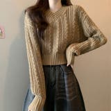 ブラウン | ケーブル柄 クルーネック ニット | maison de LATIR