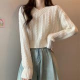 ホワイト | ケーブル柄 クルーネック ニット | maison de LATIR