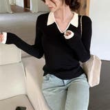 オフィスカジュアルにもぴったり、品よく可愛いバイカラー切替ニットトップス トップ… | maison de LATIR | 詳細画像6 