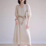 ホワイト | 上品&フェミニンムード漂う五分袖プリーツシフォンワンピース 膝丈ワンピース | maison de LATIR