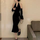 モダンでエレガントなデザインのベロアノースリーブワンピース ホルターネック | maison de LATIR | 詳細画像3