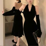 モダンでエレガントなデザインのベロアノースリーブワンピース ホルターネック | maison de LATIR | 詳細画像4