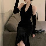 モダンでエレガントなデザインのベロアノースリーブワンピース ホルターネック | maison de LATIR | 詳細画像7