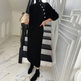 ボタン使いがレトロでキュートなハイネックニットワンピース ロング丈 マキシ丈 | maison de LATIR | 詳細画像2
