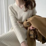 女性らしく大人っぽい印象のVネックリブニットワンピース ニットチュニック 長袖 | maison de LATIR | 詳細画像2
