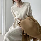 女性らしく大人っぽい印象のVネックリブニットワンピース ニットチュニック 長袖 | maison de LATIR | 詳細画像4