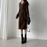 女性らしく大人っぽい印象のVネックリブニットワンピース ニットチュニック 長袖 | maison de LATIR | 詳細画像5