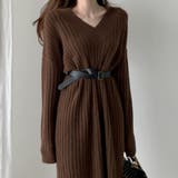 女性らしく大人っぽい印象のVネックリブニットワンピース ニットチュニック 長袖 | maison de LATIR | 詳細画像8