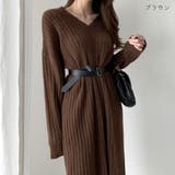 女性らしく大人っぽい印象のVネックリブニットワンピース ニットチュニック 長袖 | maison de LATIR | 詳細画像15