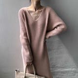 ふんわり感がシーズンムードを高めるモヘア風Vネックニットワンピース 長袖 ミドル丈 | maison de LATIR | 詳細画像9