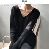 ブラック | ふんわり感がシーズンムードを高めるモヘア風Vネックニットワンピース 長袖 ミドル丈 | maison de LATIR