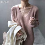ピンク | ふんわり感がシーズンムードを高めるモヘア風Vネックニットワンピース 長袖 ミドル丈 | maison de LATIR