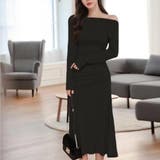 上品シルエット程よくボディラインに沿うオフショルフレアワンピース ロング丈 長袖 | maison de LATIR | 詳細画像2 