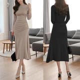 上品シルエット程よくボディラインに沿うオフショルフレアワンピース ロング丈 長袖 | maison de LATIR | 詳細画像5 