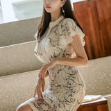 華奢見え抜群！可憐なフリルスリーブレースワンピース ベージュ フラワーモチーフ刺繍 | maison de LATIR | 詳細画像3 