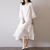 ホワイト | 程よいリラックス感のあるレイヤード風シフォンワンピース コットン リネン | maison de LATIR