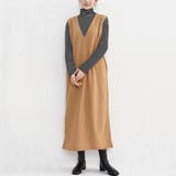 キャメル | 楽ちんなのにきれい見えするVネックジャンバースカート 大人 ロングワンピース | maison de LATIR