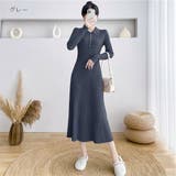 グレー | 一枚で上品コーデを楽しめる襟付きワイドリブニットワンピース 大人 ロングワンピース | maison de LATIR
