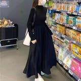 ブラック | 1枚でさらっとおしゃれに着こなせるハイネックフレアワンピース ワンピース ロング丈 | maison de LATIR